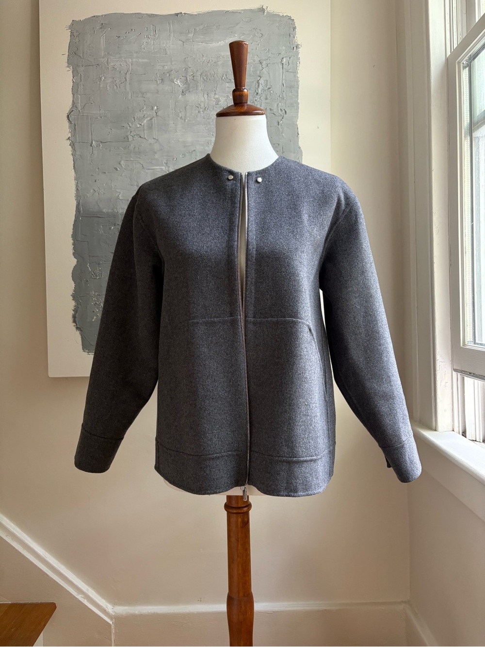 'S MaxMara Charcoal Gray Zip-Front Double Face Wool Utility Jacket SZ M